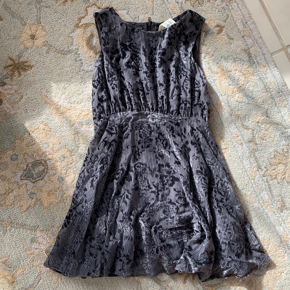 Free People Gray Damask Velvet Detail Dress